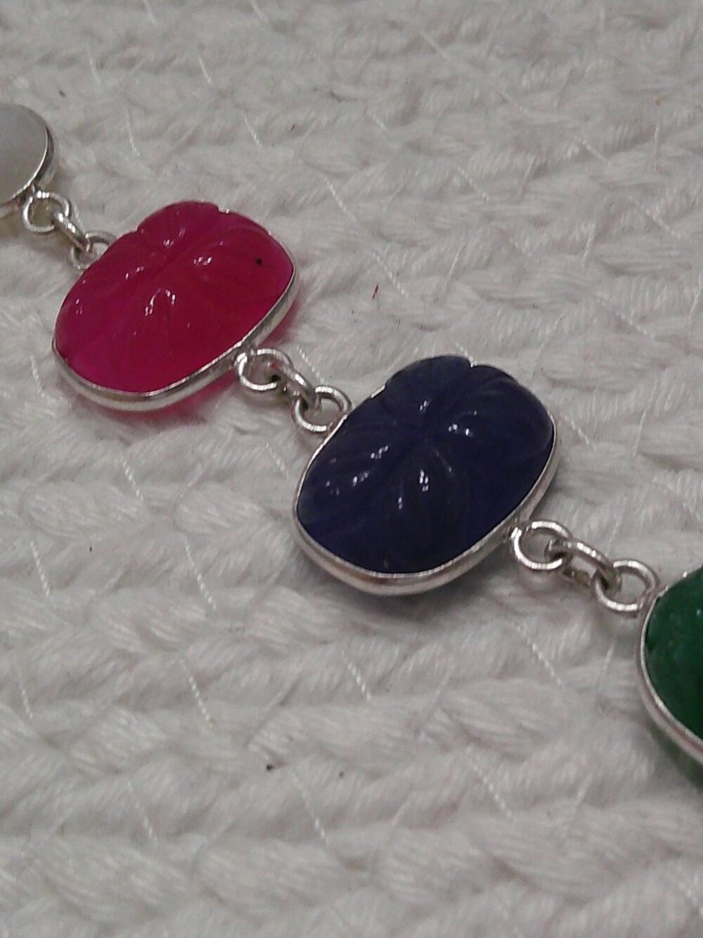 EMERALD, SAPPHIRE, RUBY & RAINBOW MOONSTONE Handmade Sterling 925 Necklace 48F